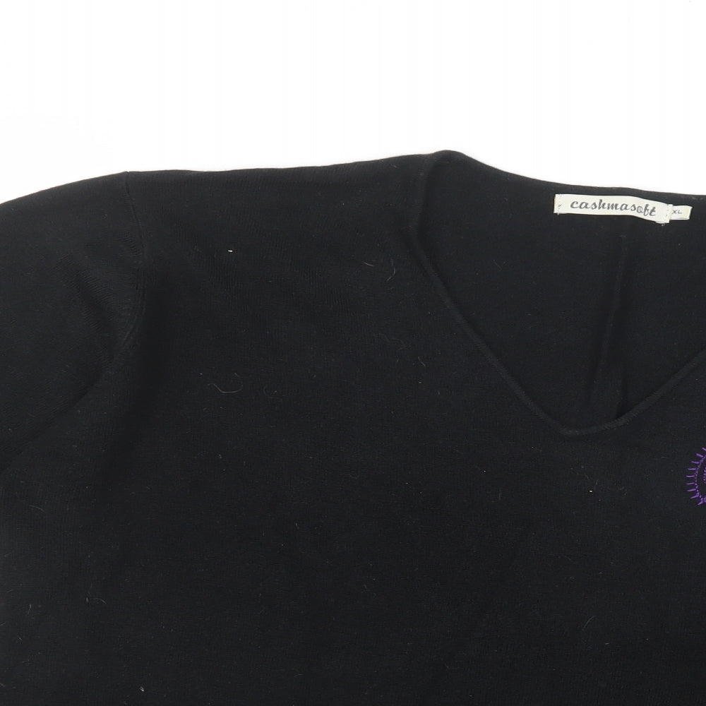 Cashmasoft Womens Black V-Neck  Acrylic Pullover Jumper Size XL