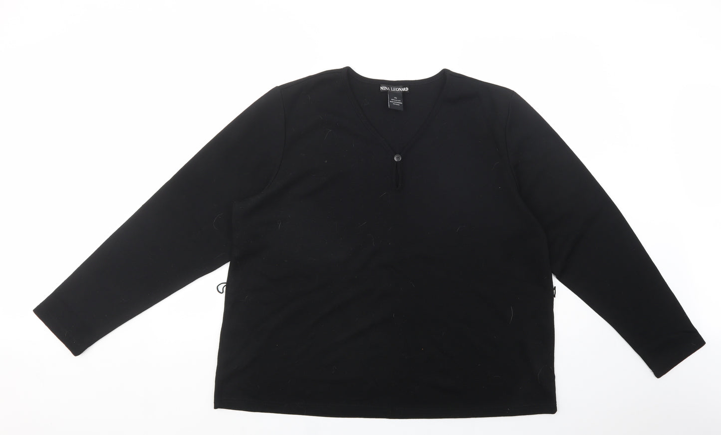 Nina Leonard Womens Black V-Neck  Acrylic Pullover Jumper Size 2XL