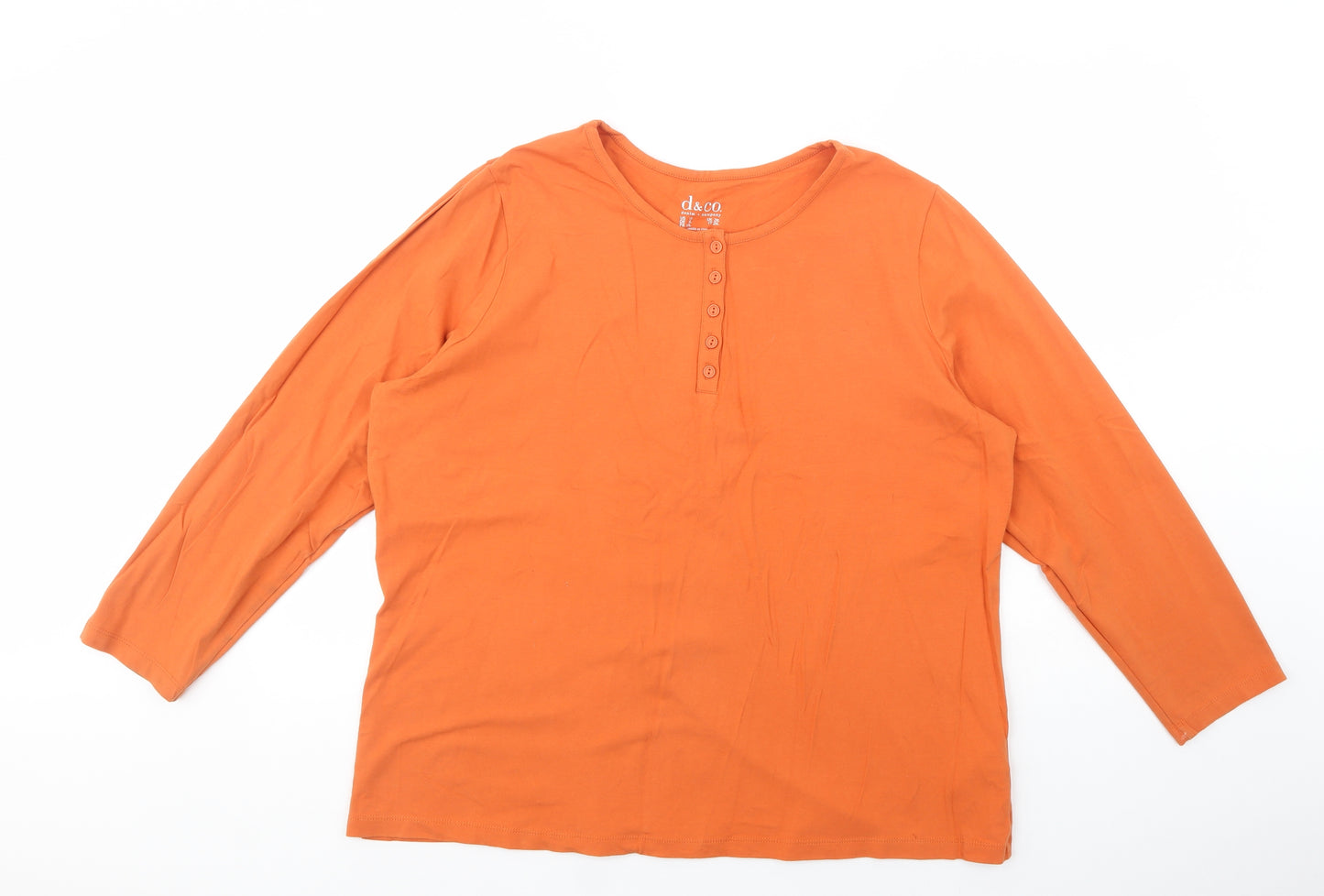 D & C0. Womens Orange  Cotton Basic T-Shirt Size 2XL Henley
