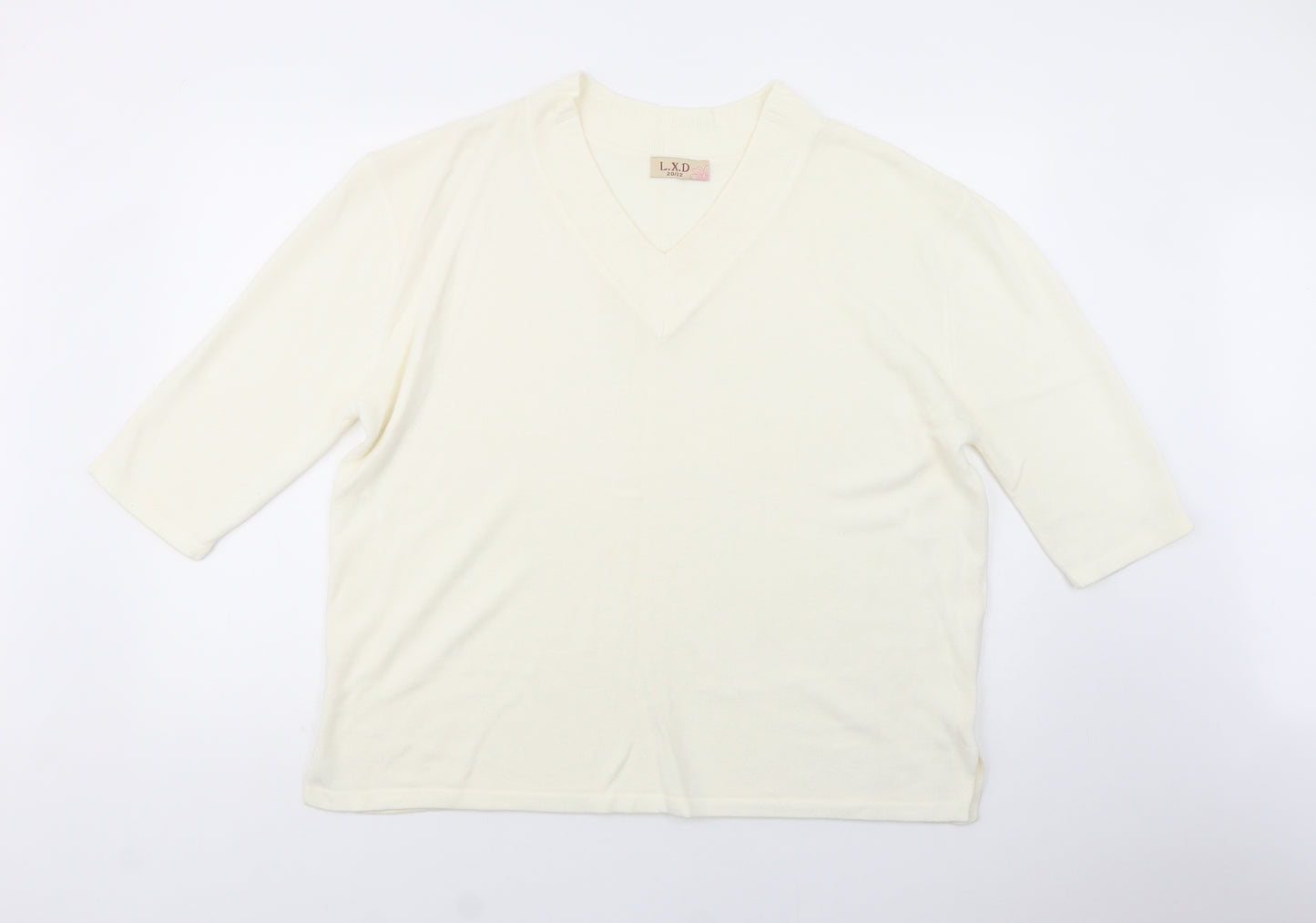 L.X.D Womens Ivory V-Neck  Acrylic Pullover Jumper Size 20