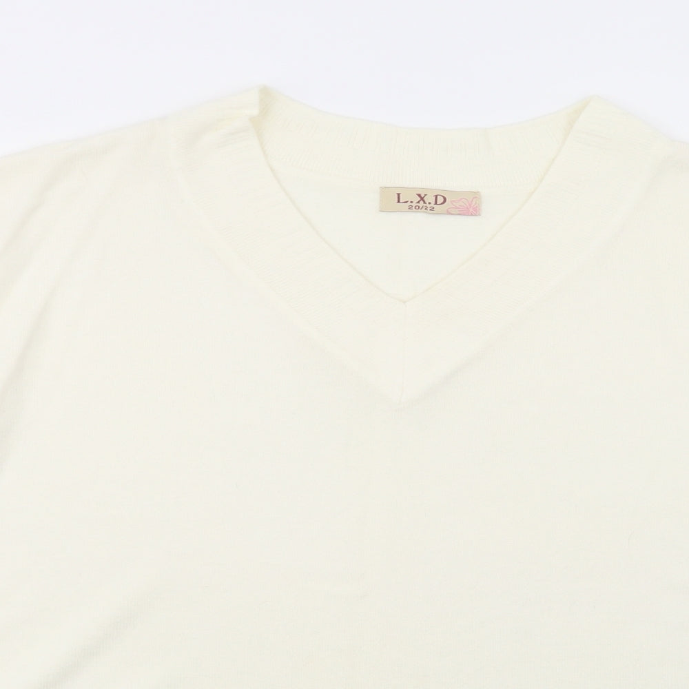 L.X.D Womens Ivory V-Neck  Acrylic Pullover Jumper Size 20