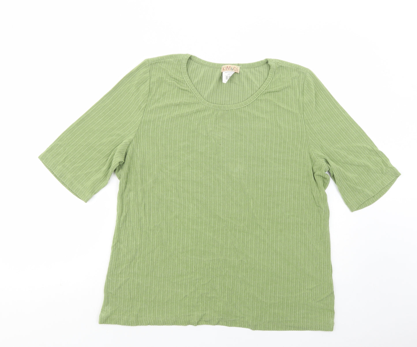 Kim  & Co Womens Green  Acetate Basic Blouse Size 3XL Crew Neck