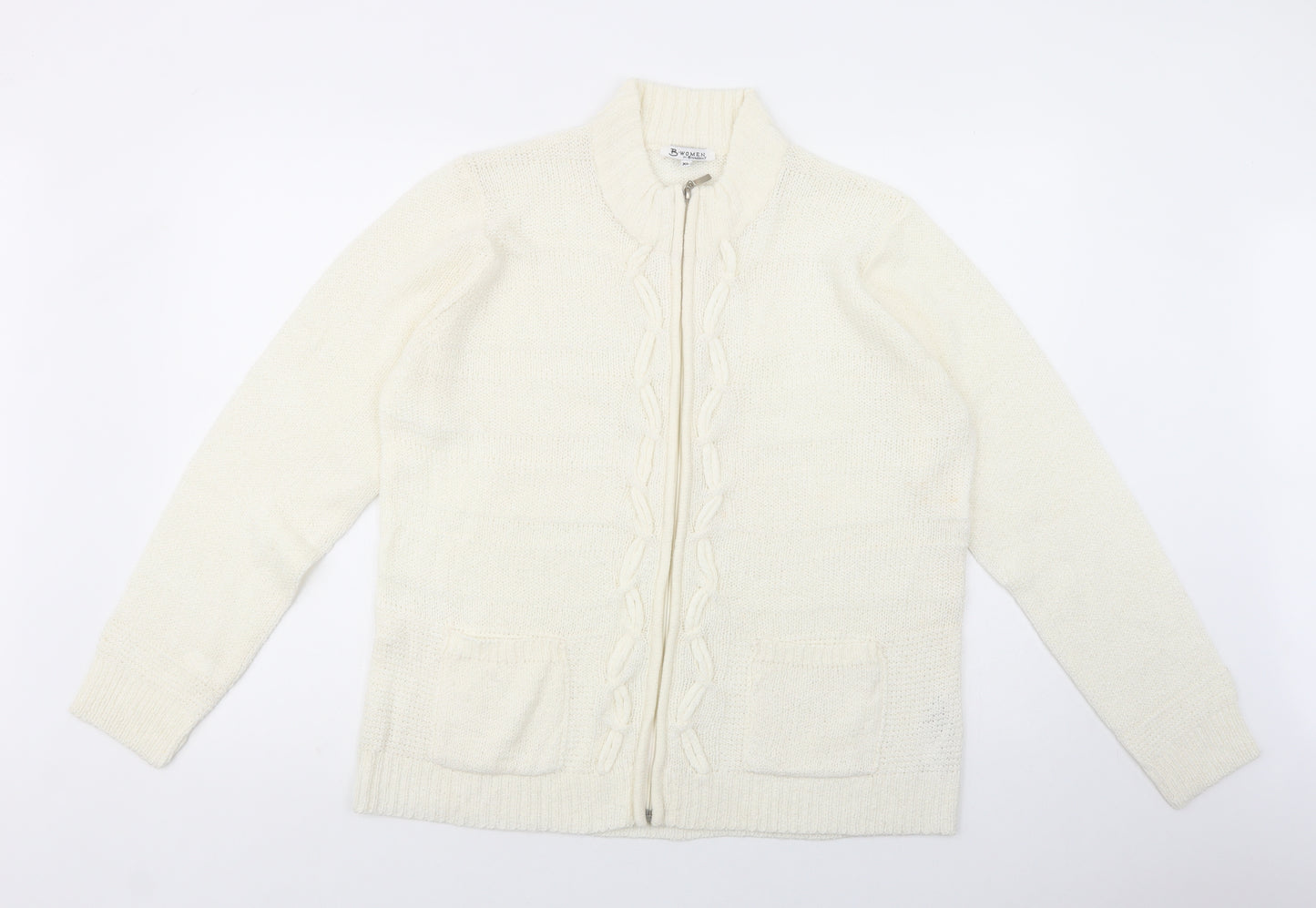 Brandtex Womens White High Neck  Acrylic Full Zip Jumper Size XL