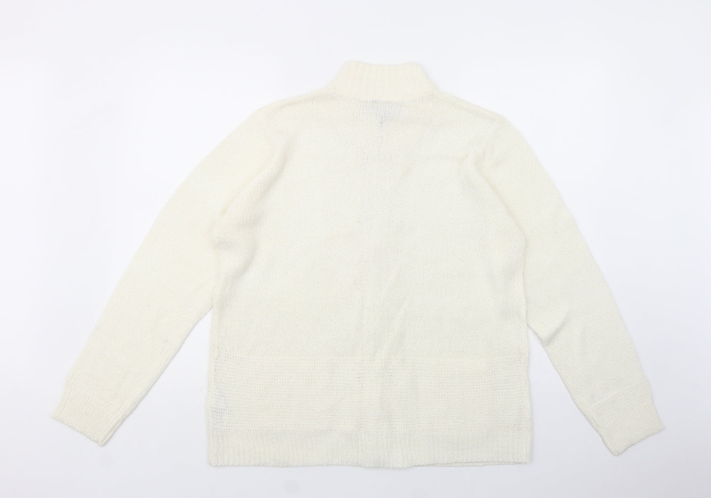 Brandtex Womens White High Neck  Acrylic Full Zip Jumper Size XL