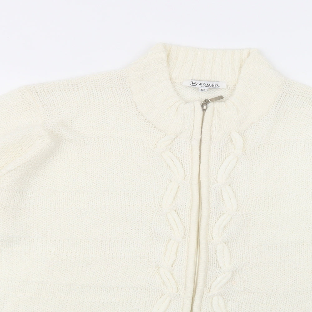 Brandtex Womens White High Neck  Acrylic Full Zip Jumper Size XL