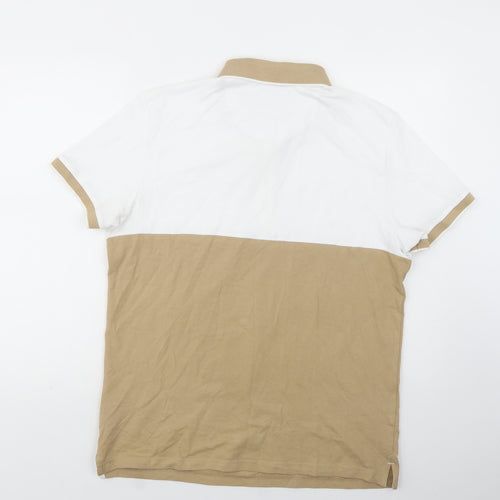 TU Mens Beige Colourblock Cotton  Polo Size M Collared Button