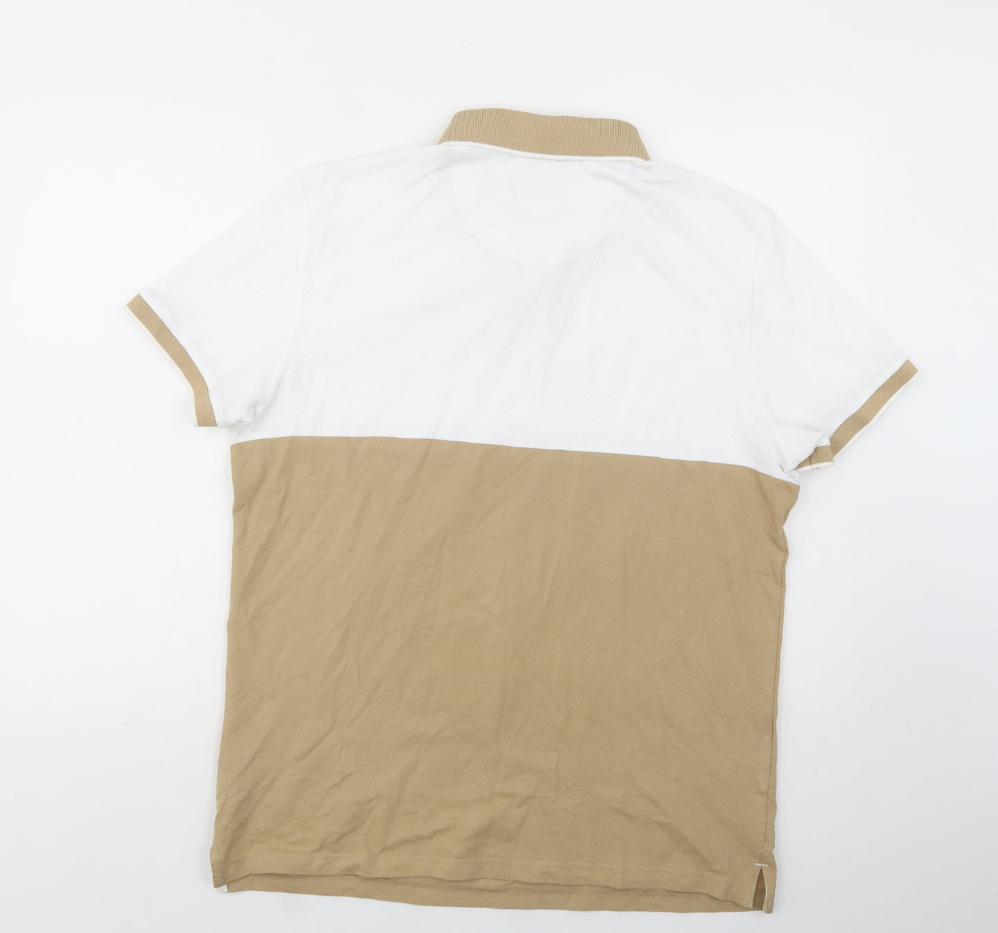 TU Mens Beige Colourblock Cotton  Polo Size M Collared Button