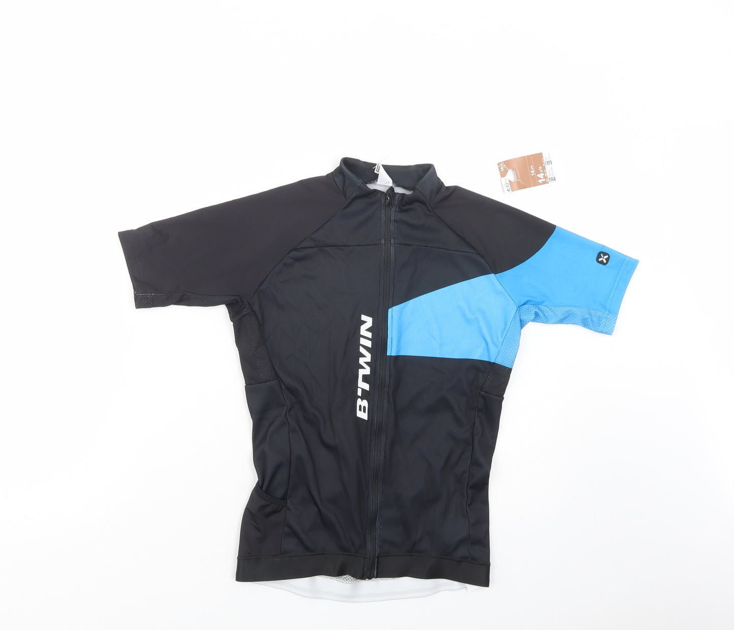 DECATHLON Boys Black Colourblock Polyester Jersey T-Shirt Size 14 Years High Neck Zip