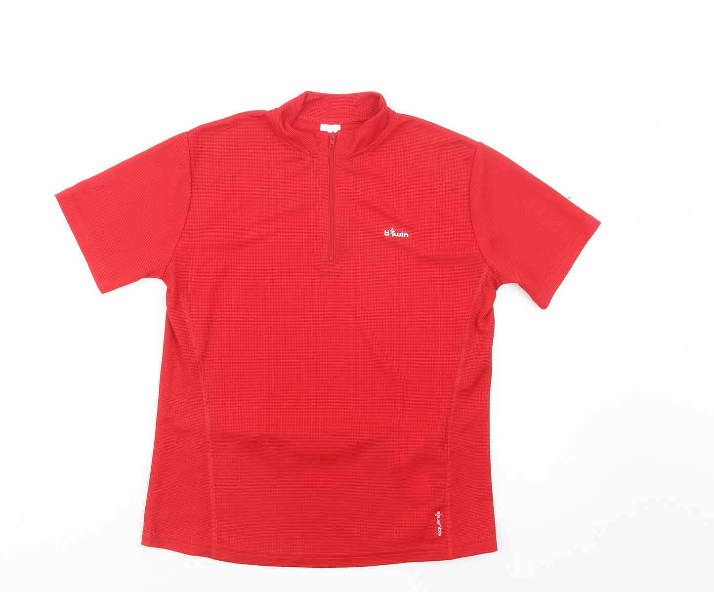 Oxylane Boys Red  Polyester Basic T-Shirt Size 12 Years High Neck Zip