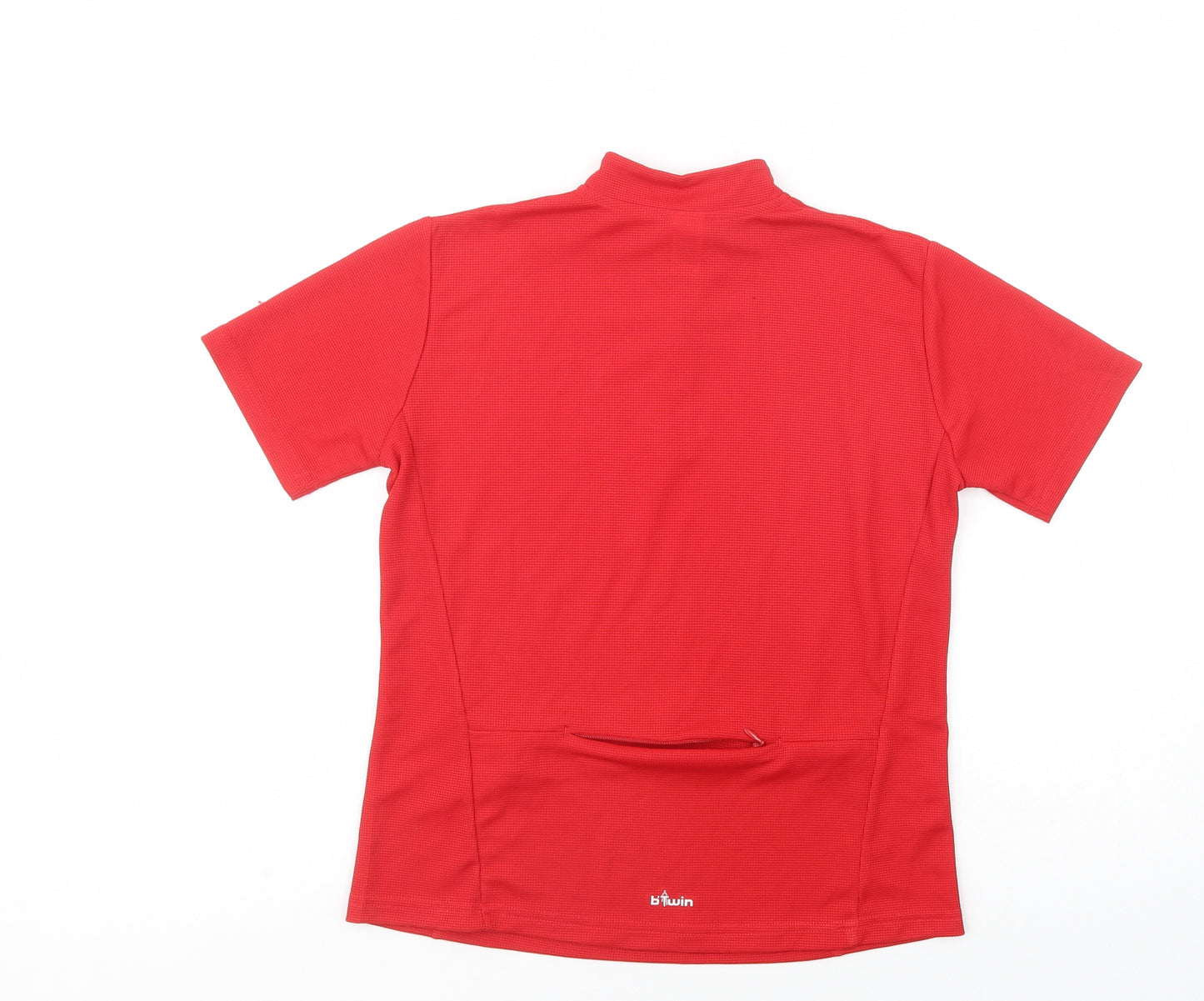 Oxylane Boys Red  Polyester Basic T-Shirt Size 12 Years High Neck Zip