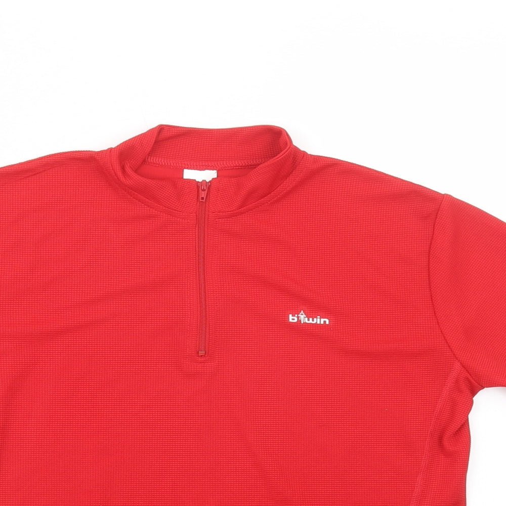 Oxylane Boys Red  Polyester Basic T-Shirt Size 12 Years High Neck Zip