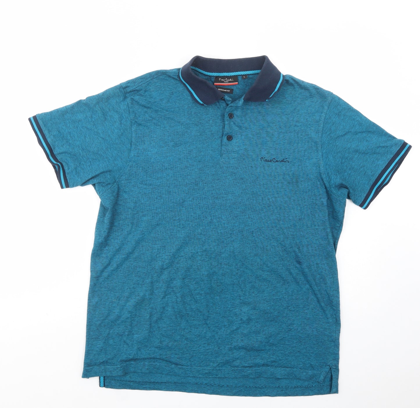Pierre Cardin Mens Blue  Cotton  Polo Size L Collared Button