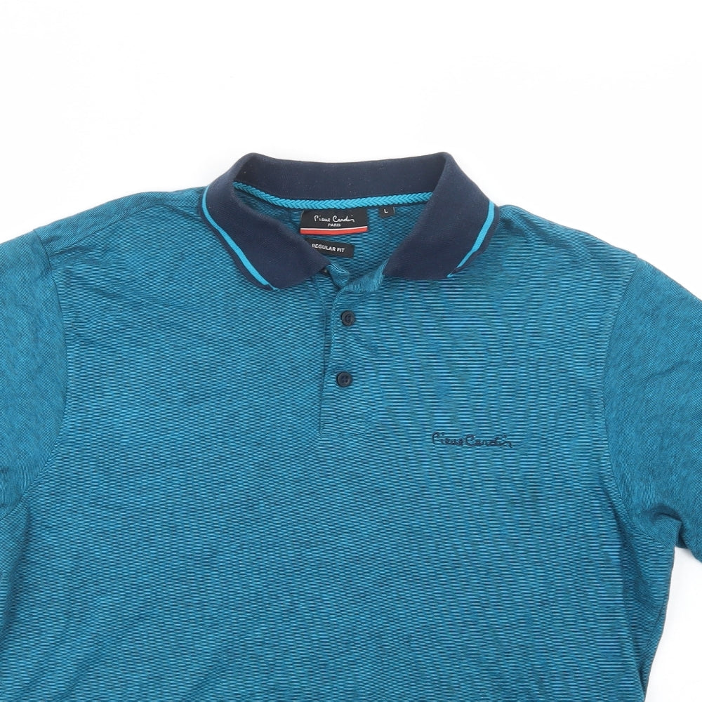Pierre Cardin Mens Blue  Cotton  Polo Size L Collared Button