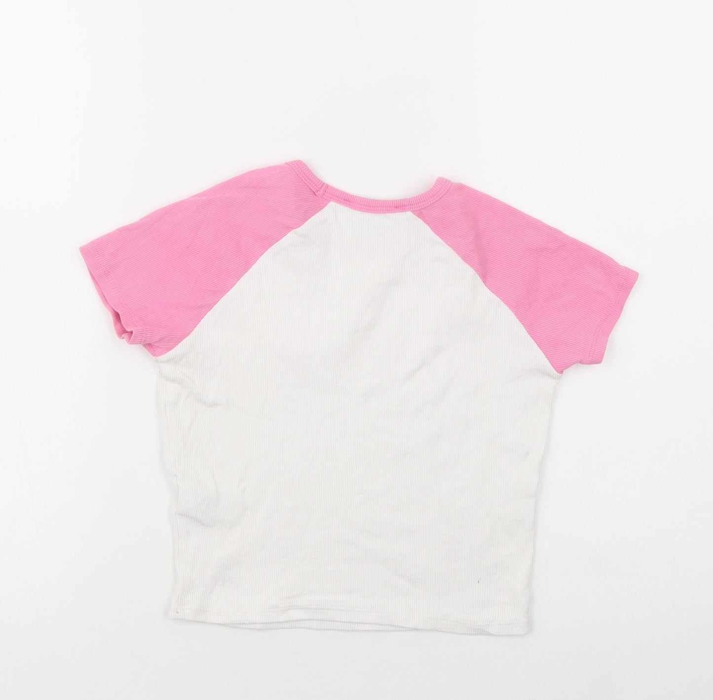 Primark Womens White Colourblock Cotton Cropped T-Shirt Size 6 Crew Neck - Heart