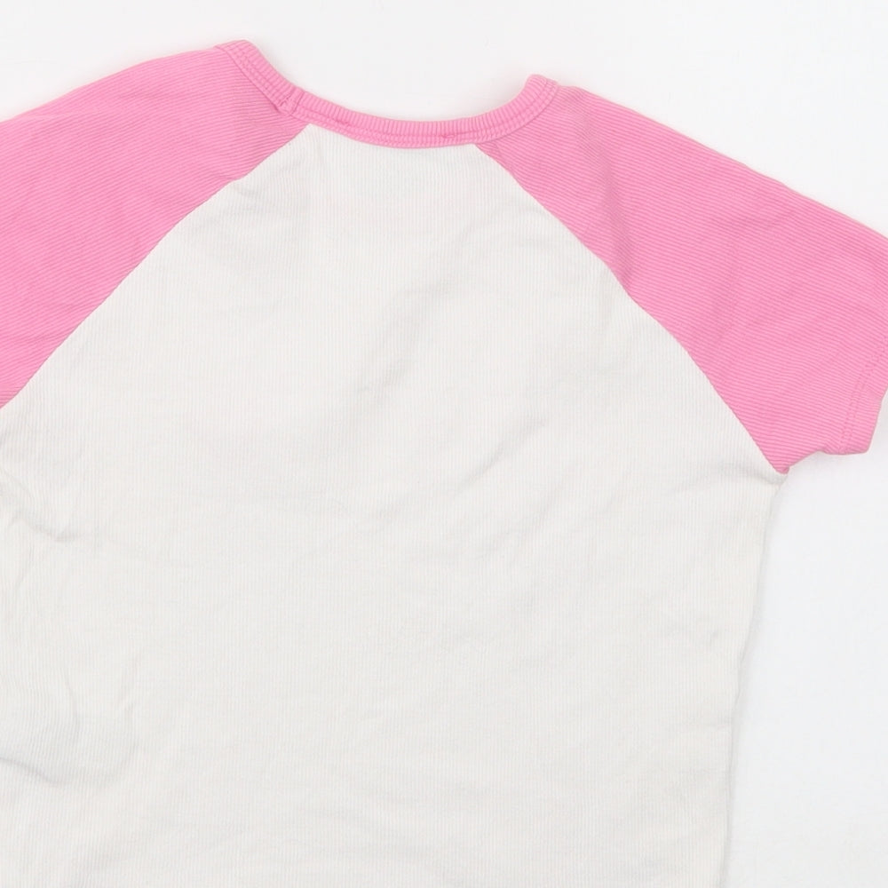 Primark Womens White Colourblock Cotton Cropped T-Shirt Size 6 Crew Neck - Heart
