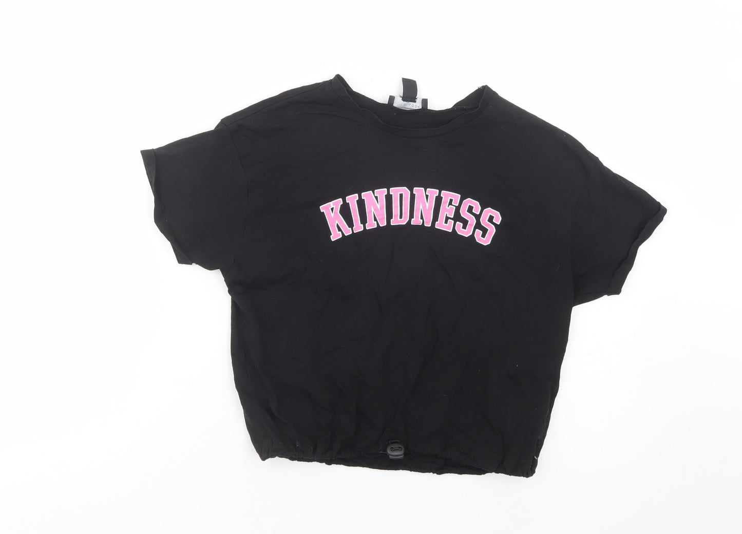 New Look Girls Black  Cotton Cropped T-Shirt Size 12-13 Years Crew Neck Pullover - Kindness