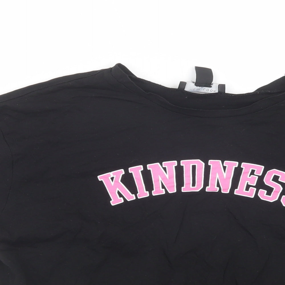 New Look Girls Black  Cotton Cropped T-Shirt Size 12-13 Years Crew Neck Pullover - Kindness