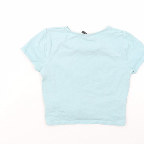 New Look Girls Green  Cotton Cropped T-Shirt Size 12-13 Years Crew Neck Pullover - Offline