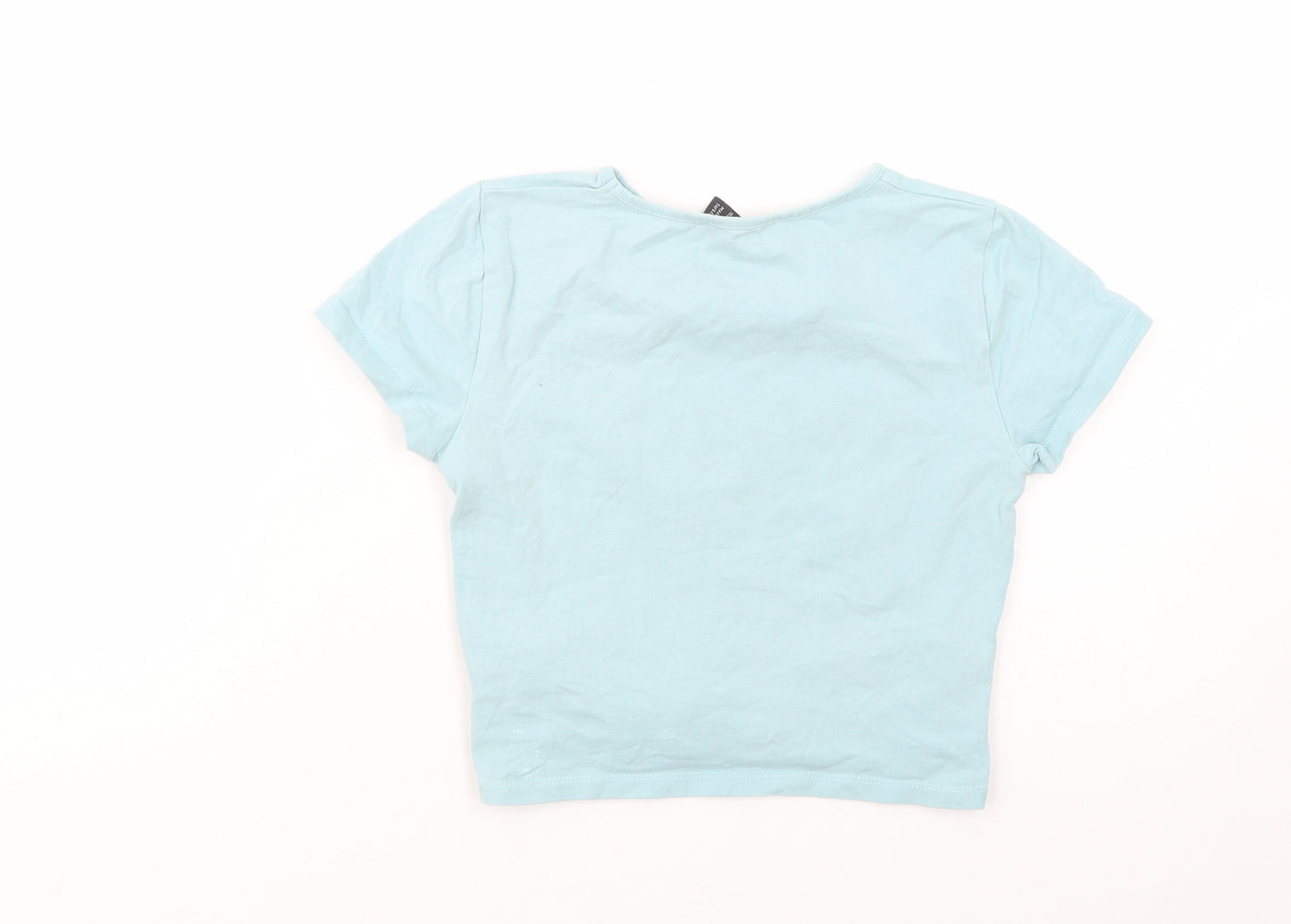 New Look Girls Green  Cotton Cropped T-Shirt Size 12-13 Years Crew Neck Pullover - Offline