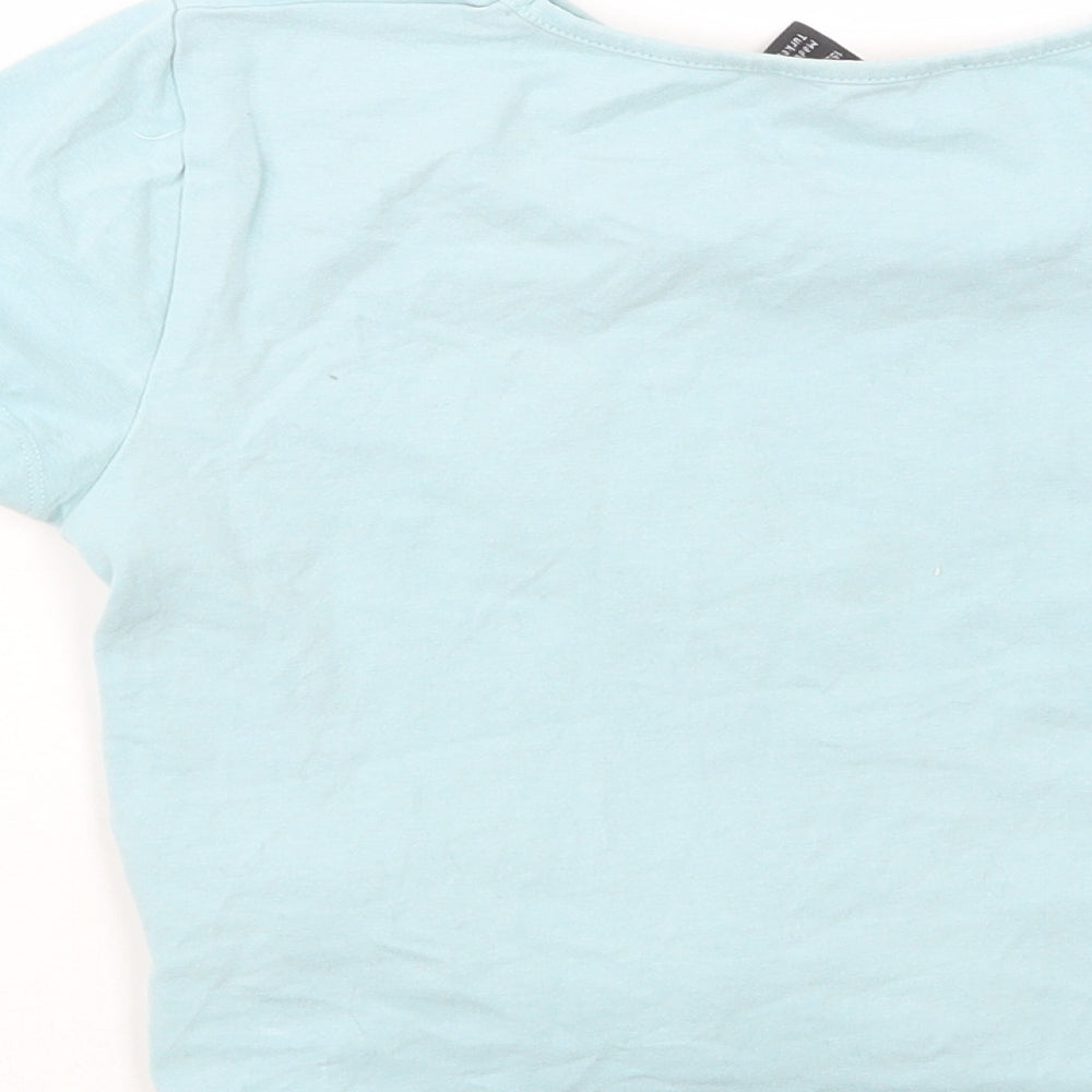 New Look Girls Green  Cotton Cropped T-Shirt Size 12-13 Years Crew Neck Pullover - Offline