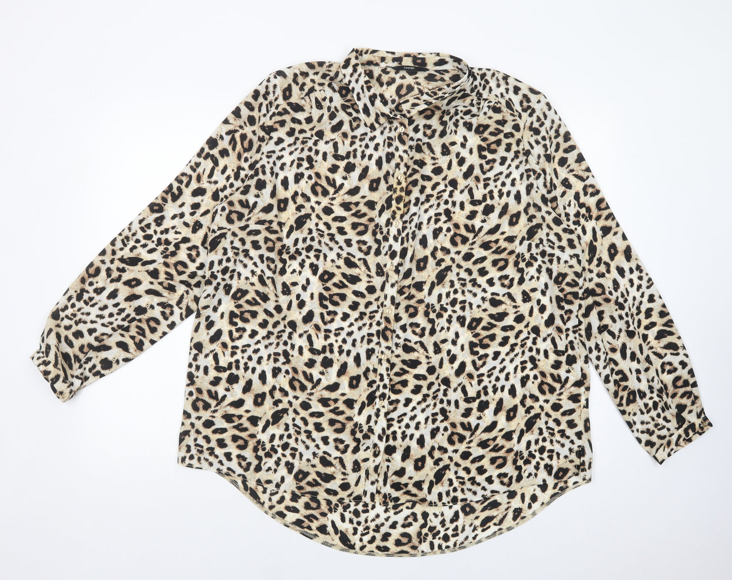 George Womens Beige Animal Print Polyester Tunic Button-Up Size 20 Collared