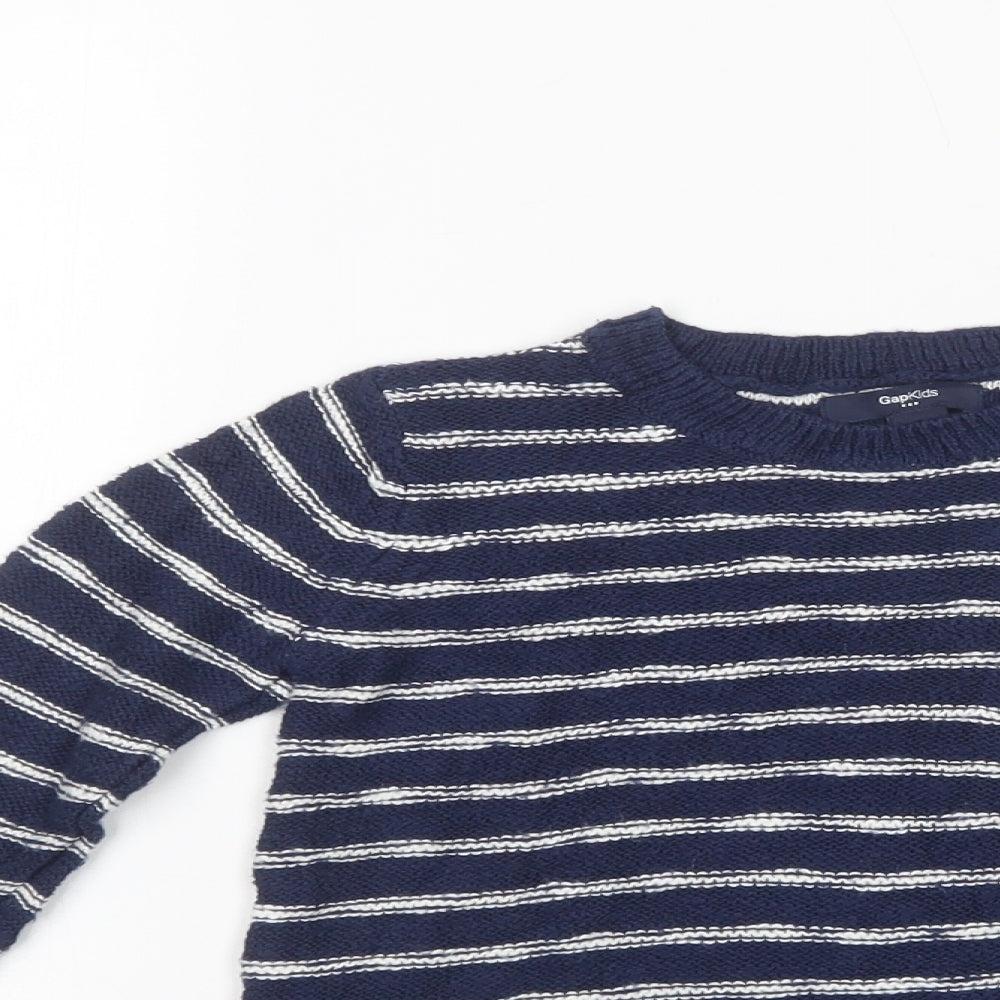 Gap Boys Blue Crew Neck Striped Cotton Pullover Jumper Size 6-7 Years  Pullover
