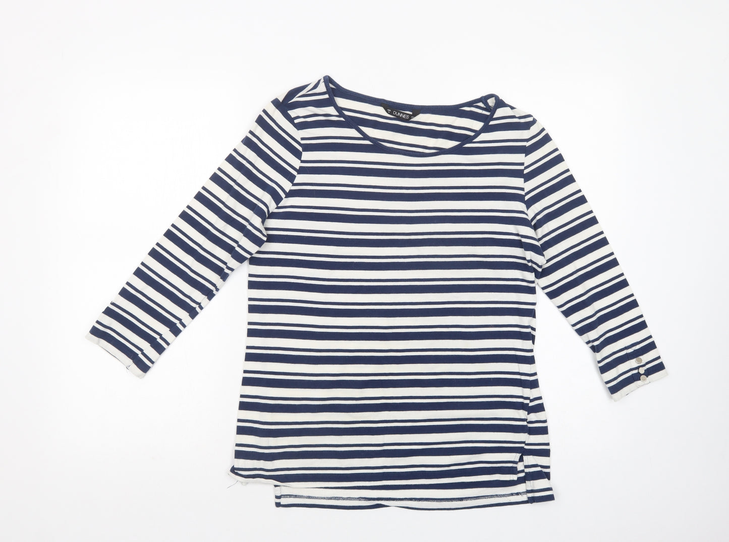 Dunnes Stores Womens Blue Striped Cotton Basic T-Shirt Size 14 Boat Neck