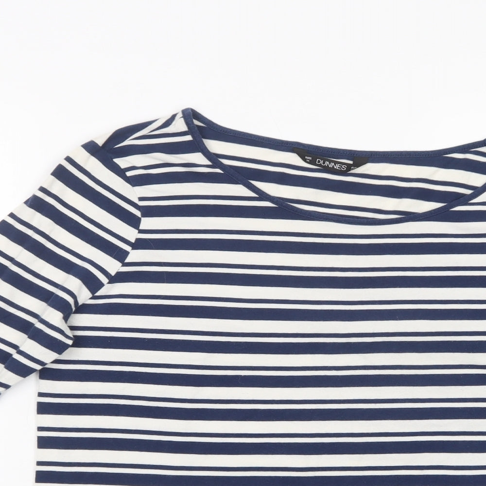 Dunnes Stores Womens Blue Striped Cotton Basic T-Shirt Size 14 Boat Neck