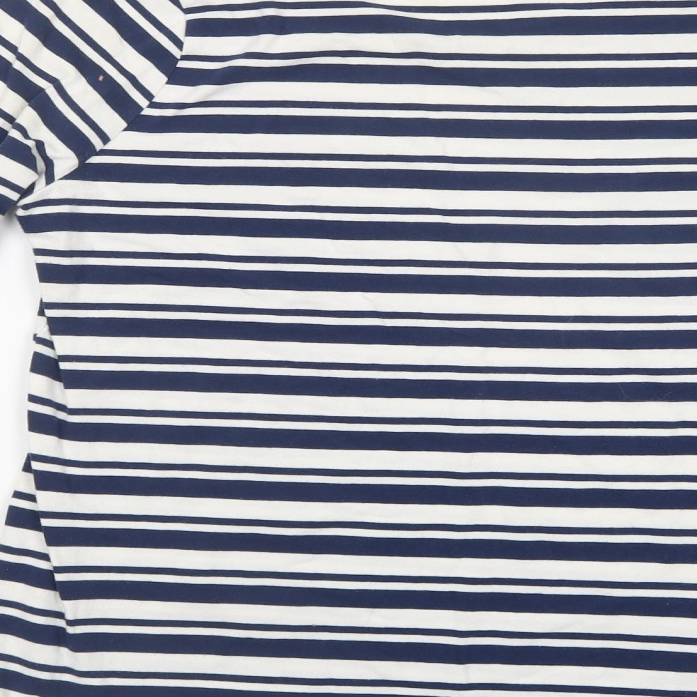 Dunnes Stores Womens Blue Striped Cotton Basic T-Shirt Size 14 Boat Neck