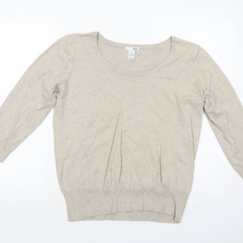 H&M Womens Beige Scoop Neck  Cotton Pullover Jumper Size L