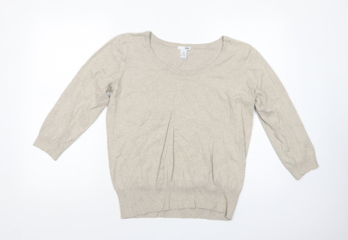 H&M Womens Beige Scoop Neck  Cotton Pullover Jumper Size L