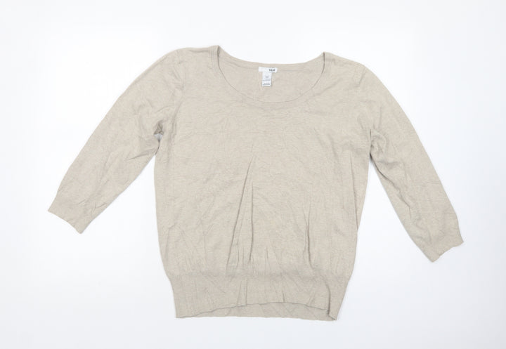 H&M Womens Beige Scoop Neck  Cotton Pullover Jumper Size L