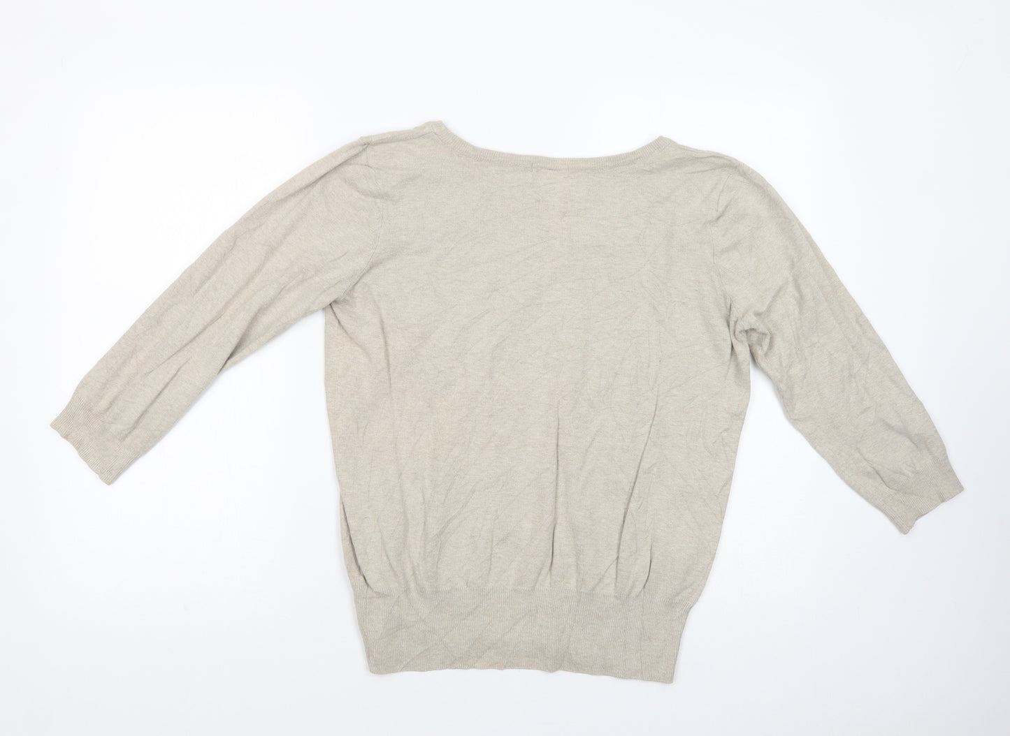 H&M Womens Beige Scoop Neck  Cotton Pullover Jumper Size L