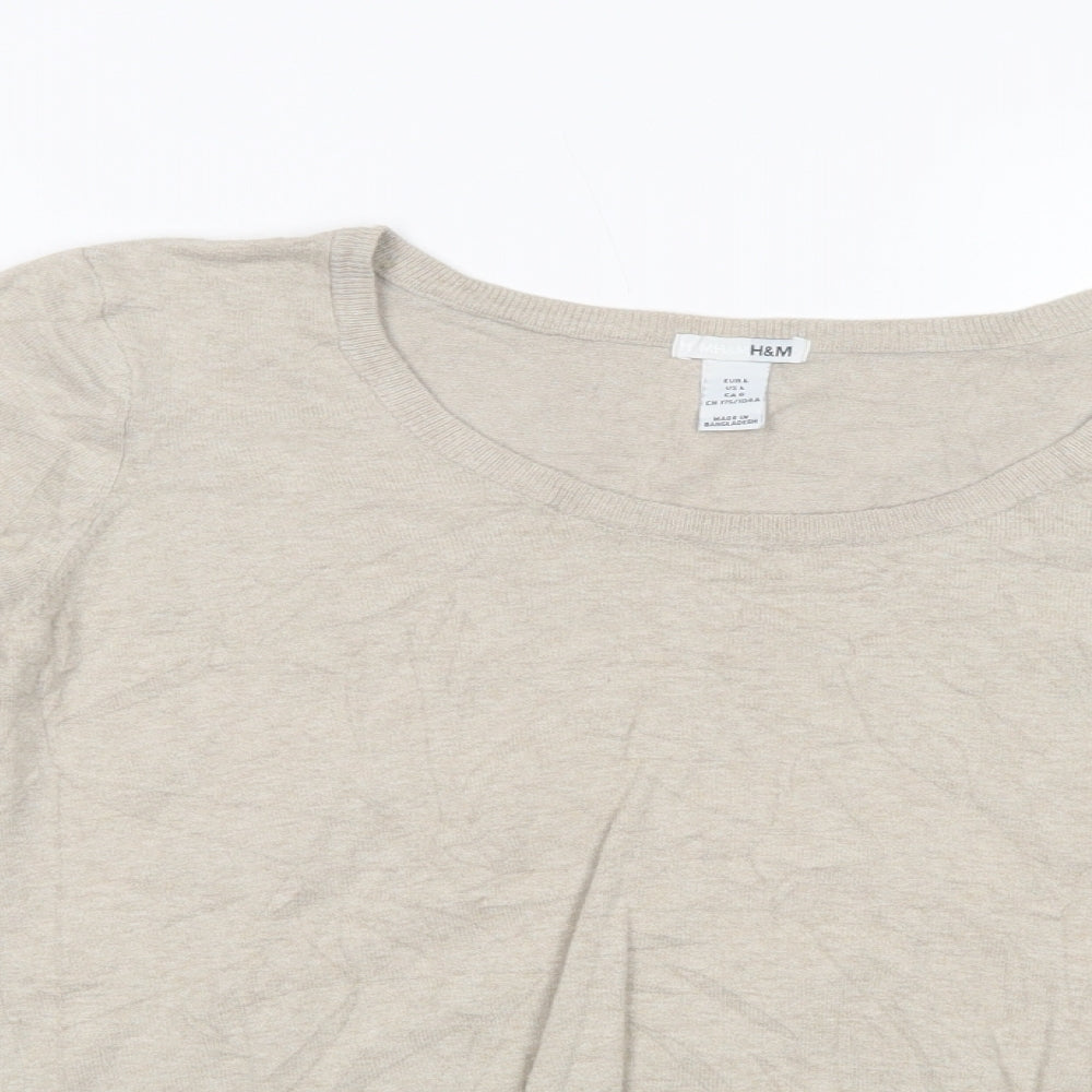 H&M Womens Beige Scoop Neck  Cotton Pullover Jumper Size L