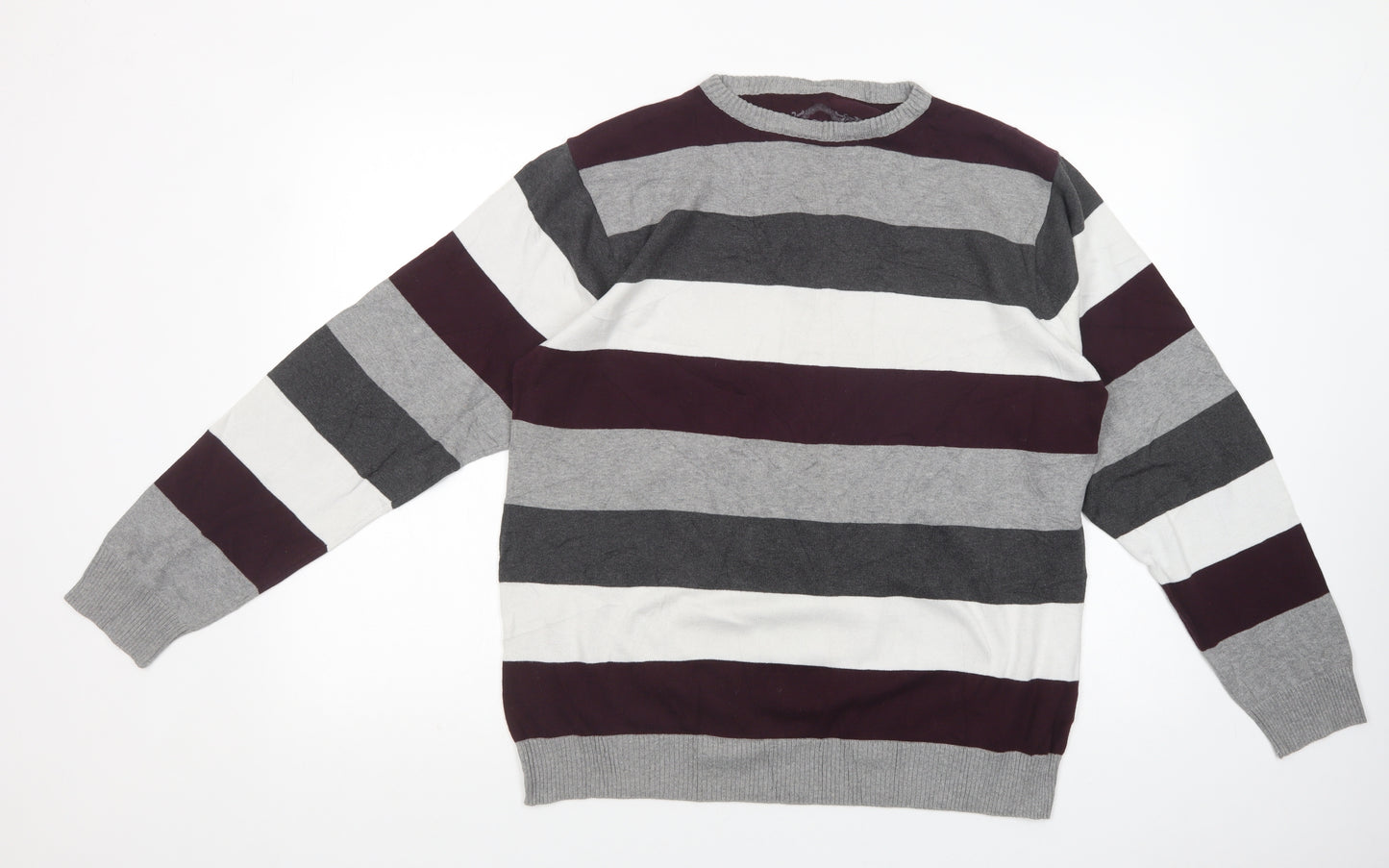 Cedarwood State Mens Multicoloured Crew Neck Striped Cotton Pullover Jumper Size L