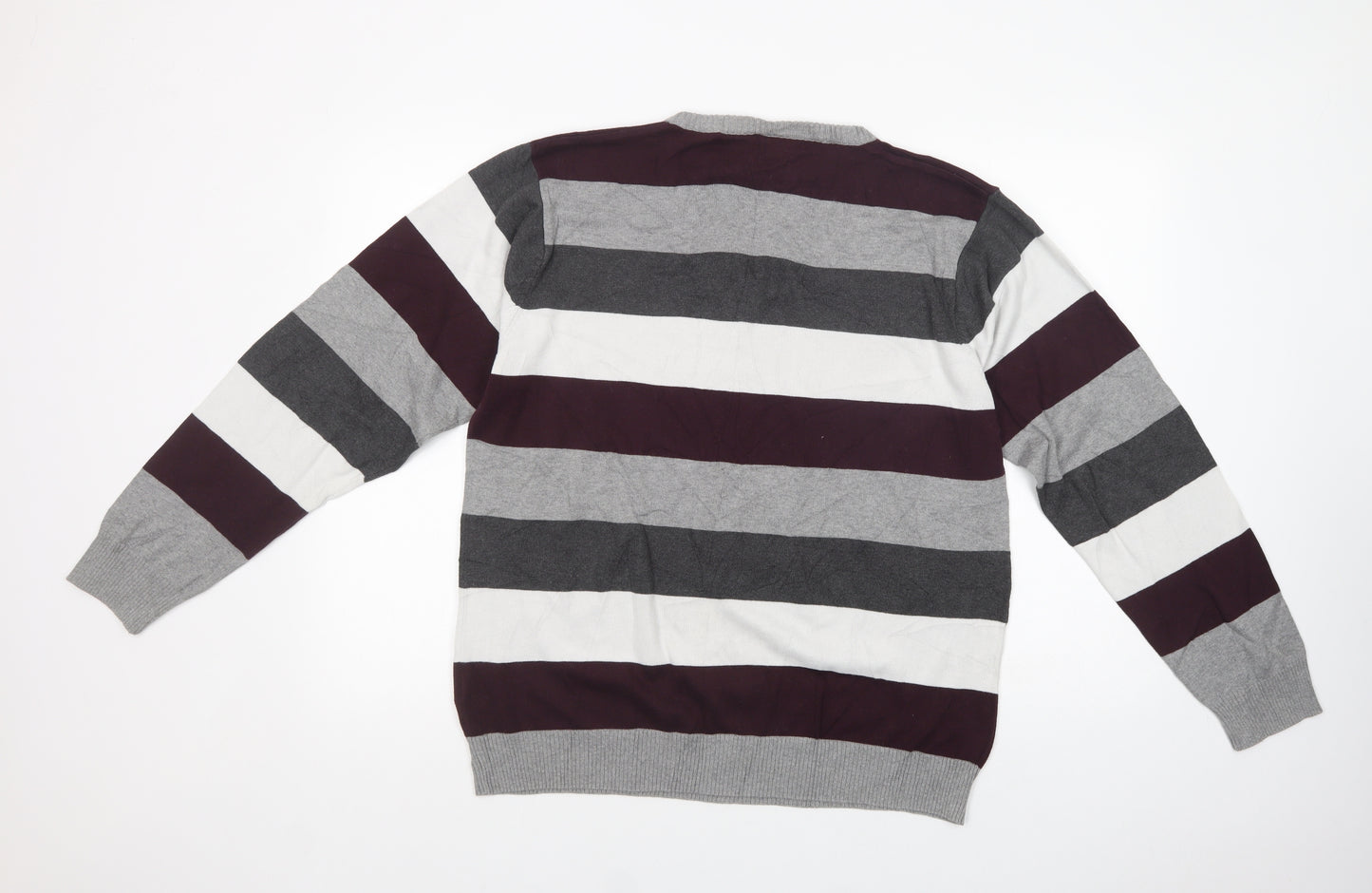 Cedarwood State Mens Multicoloured Crew Neck Striped Cotton Pullover Jumper Size L