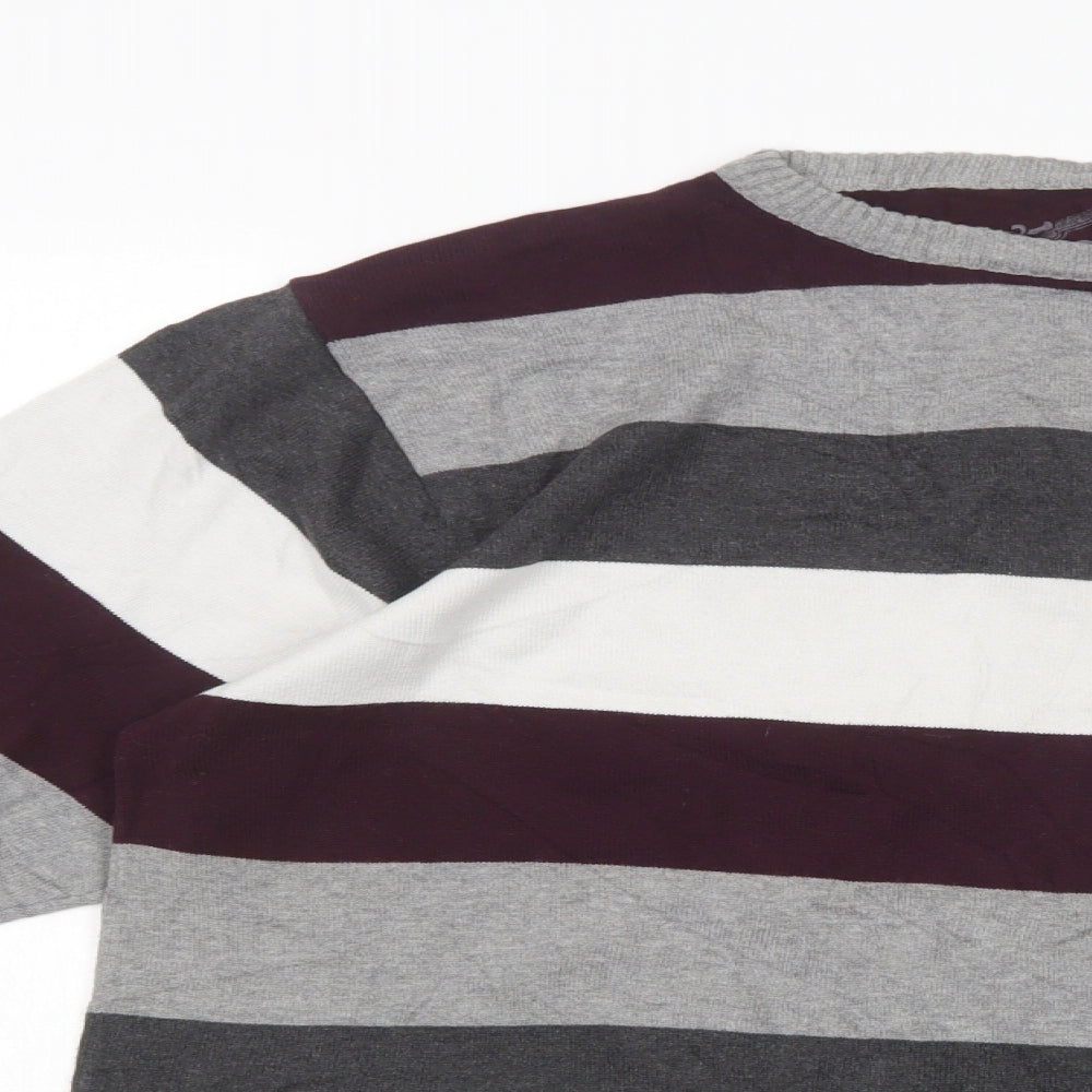 Cedarwood State Mens Multicoloured Crew Neck Striped Cotton Pullover Jumper Size L