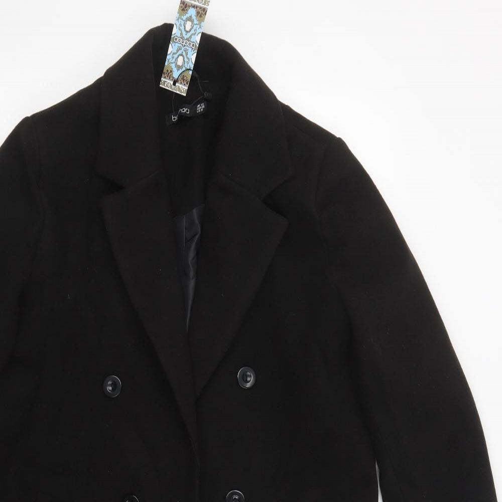 Boohoo Womens Black   Overcoat Coat Size 12  Button