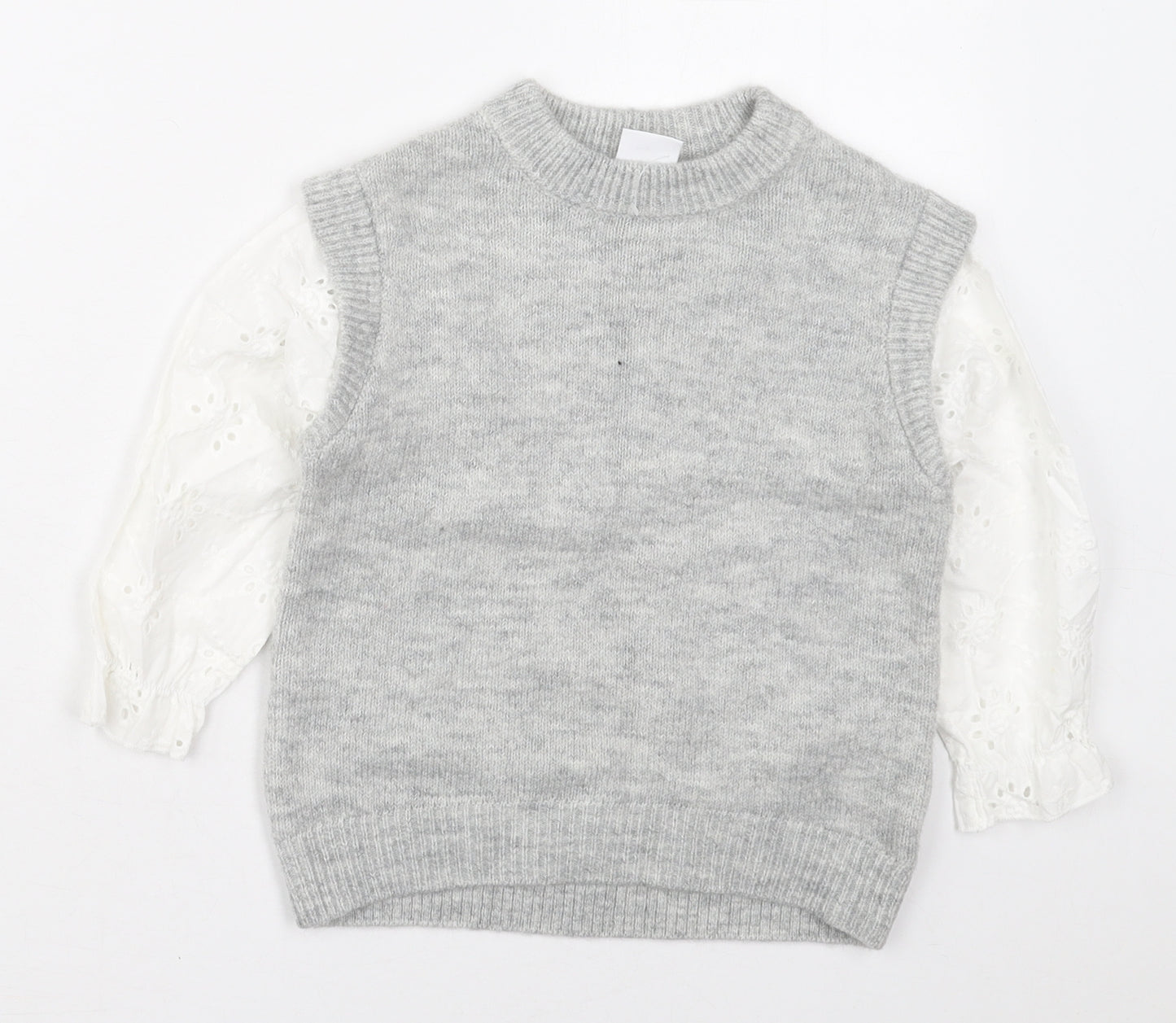 Zara Girls Grey Crew Neck Floral Cotton Pullover Jumper Size 4-5 Years  Pullover