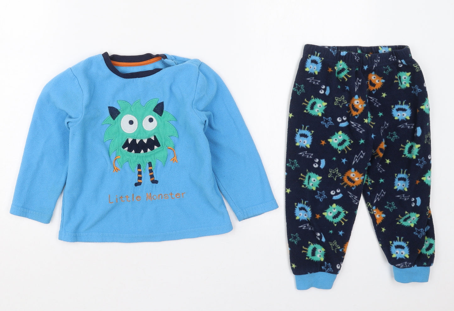 Primark Boys Blue Solid Polyester  Pyjama Set Size 18-24 Months  Pullover - Little Monster