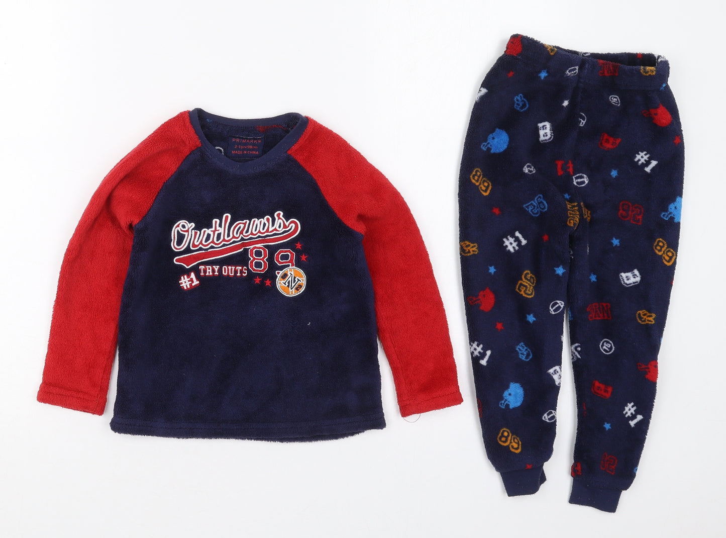 Primark Boys Blue Colourblock Polyester  Pyjama Set Size 2-3 Years  Pullover - Outlaw Try Outs