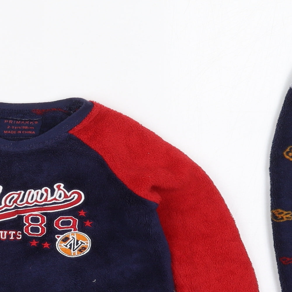 Primark Boys Blue Colourblock Polyester  Pyjama Set Size 2-3 Years  Pullover - Outlaw Try Outs