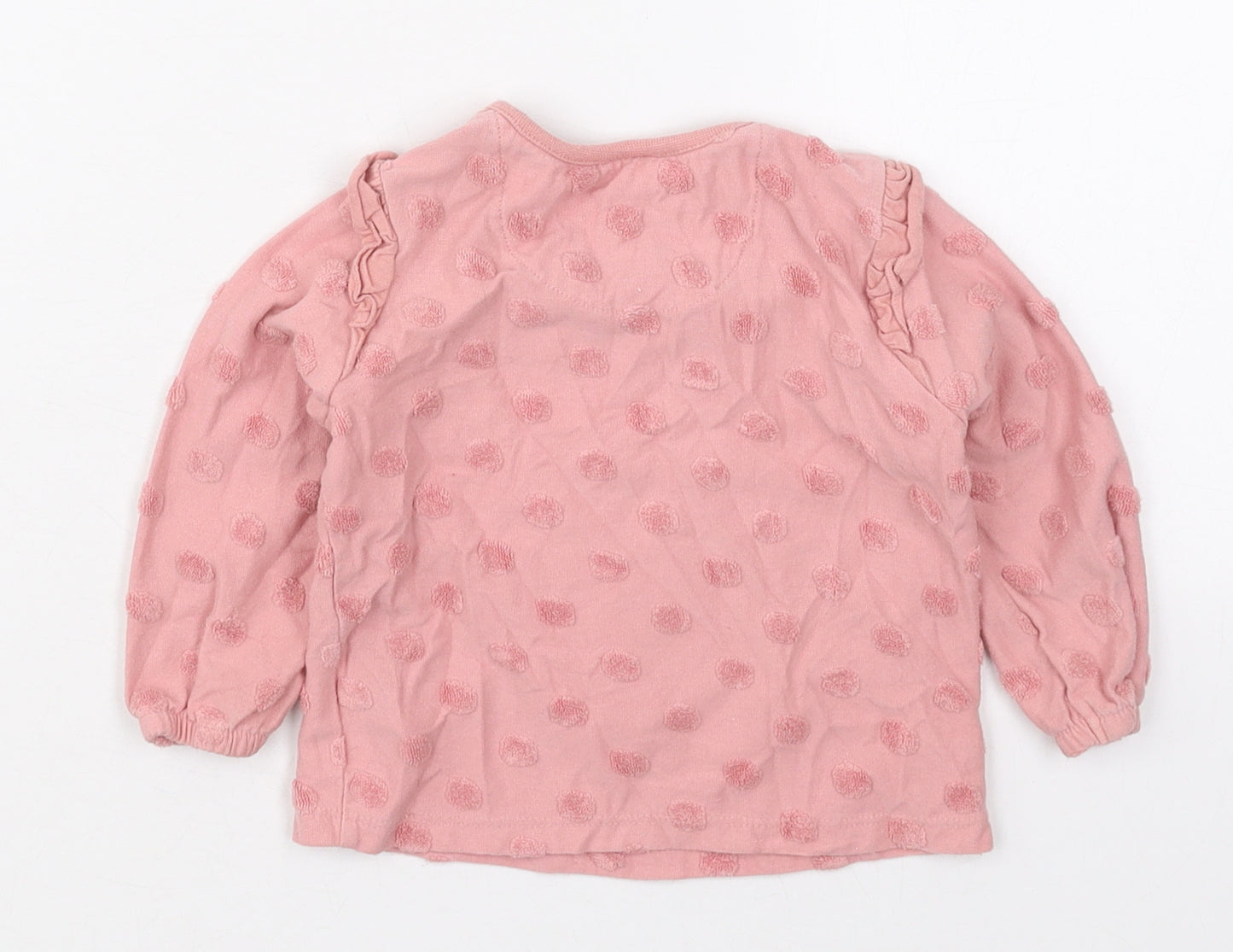 Tesco Girls Pink Polka Dot Cotton Basic T-Shirt Size 9-12 Months Crew Neck Pullover - Minnie Mouse