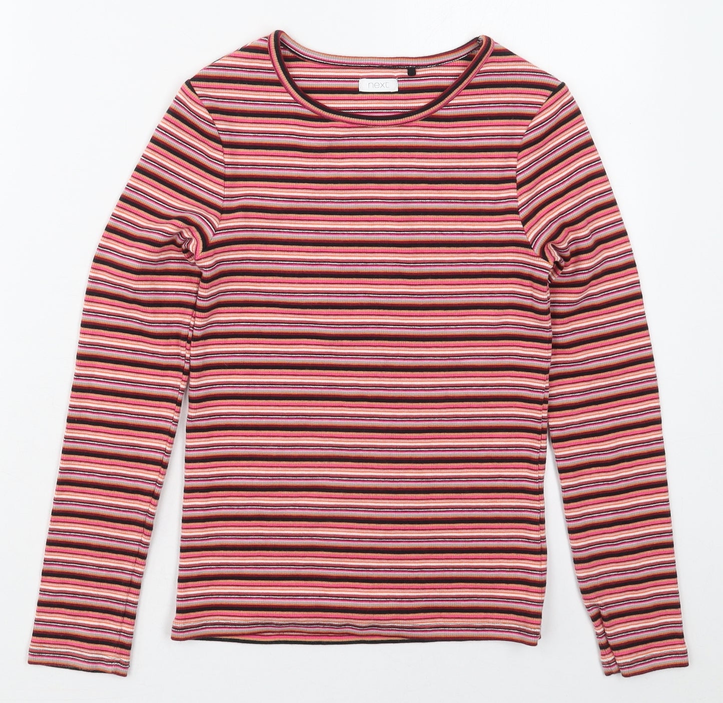 NEXT Girls Pink Striped Cotton Basic T-Shirt Size 11 Years Crew Neck Pullover