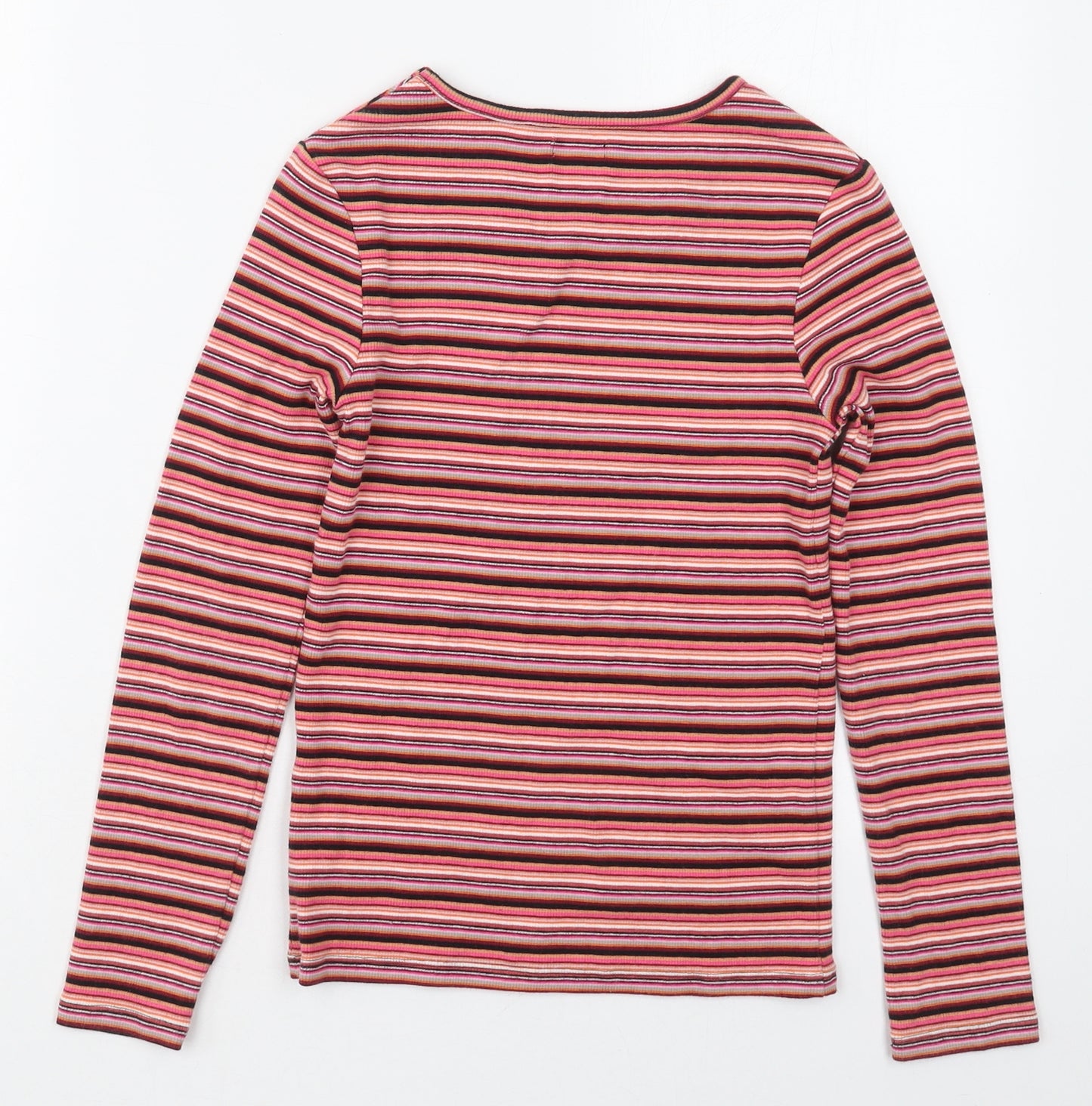 NEXT Girls Pink Striped Cotton Basic T-Shirt Size 11 Years Crew Neck Pullover