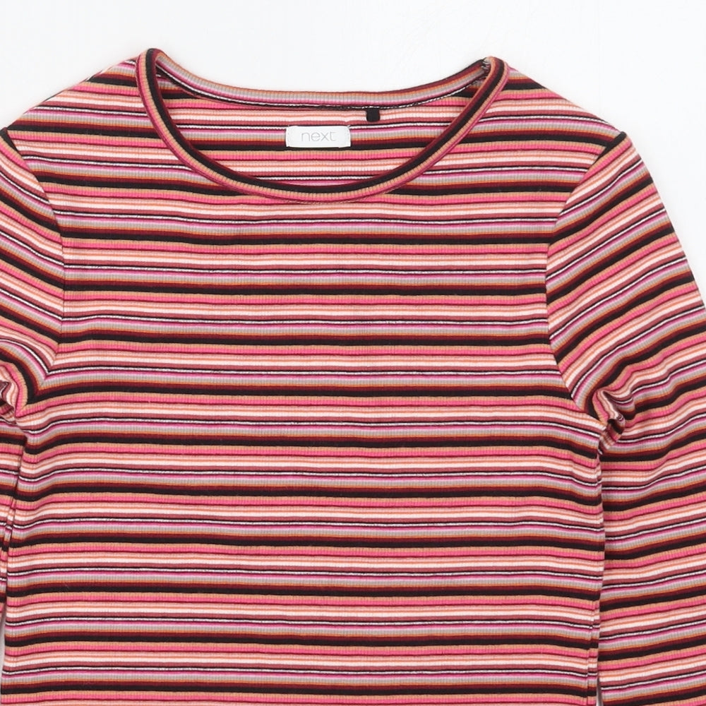 NEXT Girls Pink Striped Cotton Basic T-Shirt Size 11 Years Crew Neck Pullover
