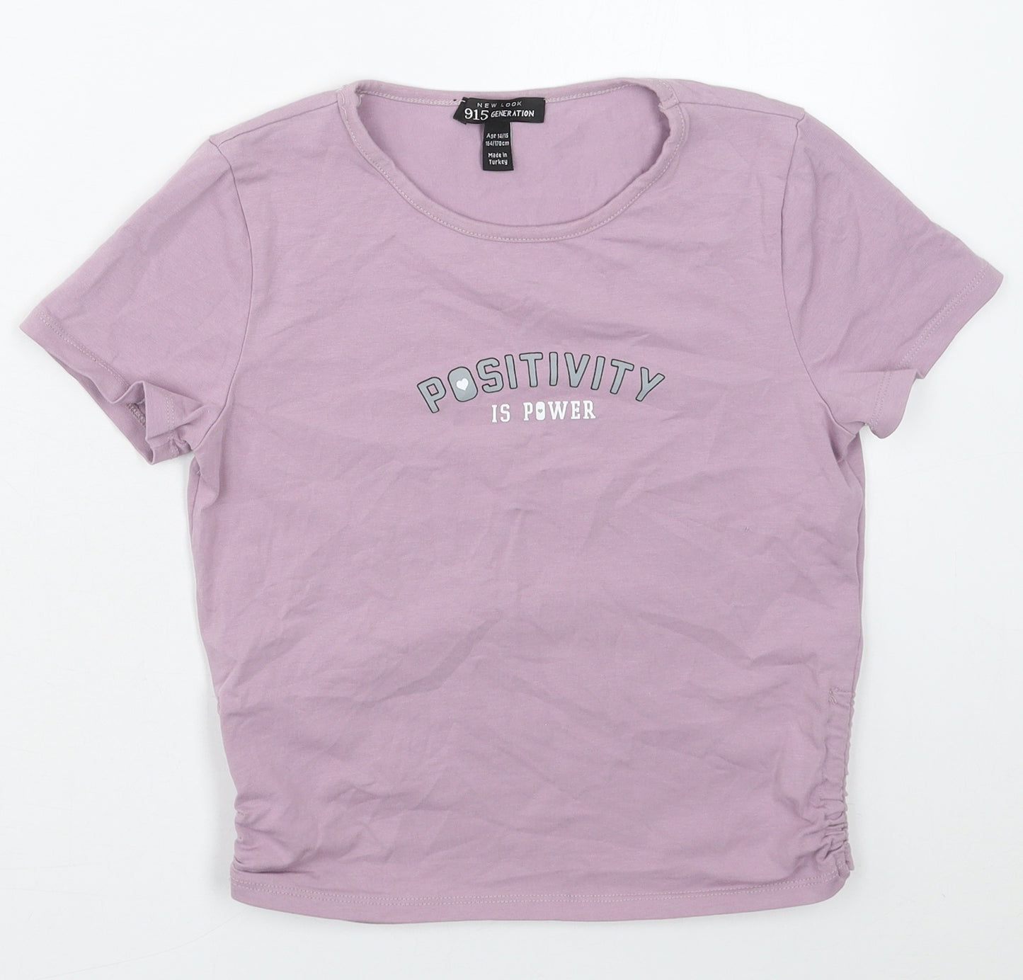 New Look Girls Purple  Cotton Basic T-Shirt Size 14-15 Years Crew Neck Pullover - Positivity Is Power