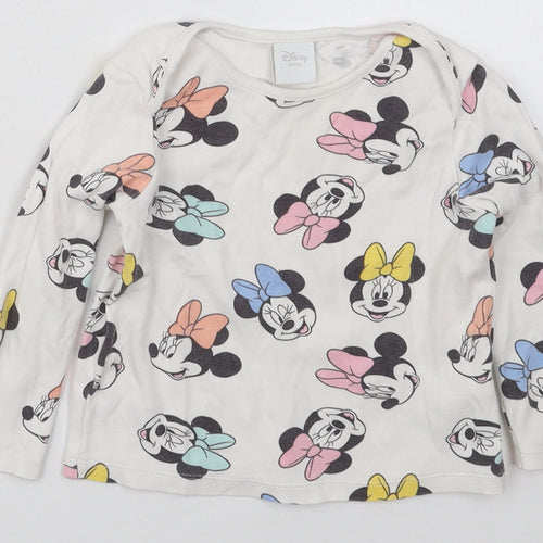 Tesco Girls White  Cotton Basic T-Shirt Size 18-24 Months Crew Neck Pullover - Minnie Mouse