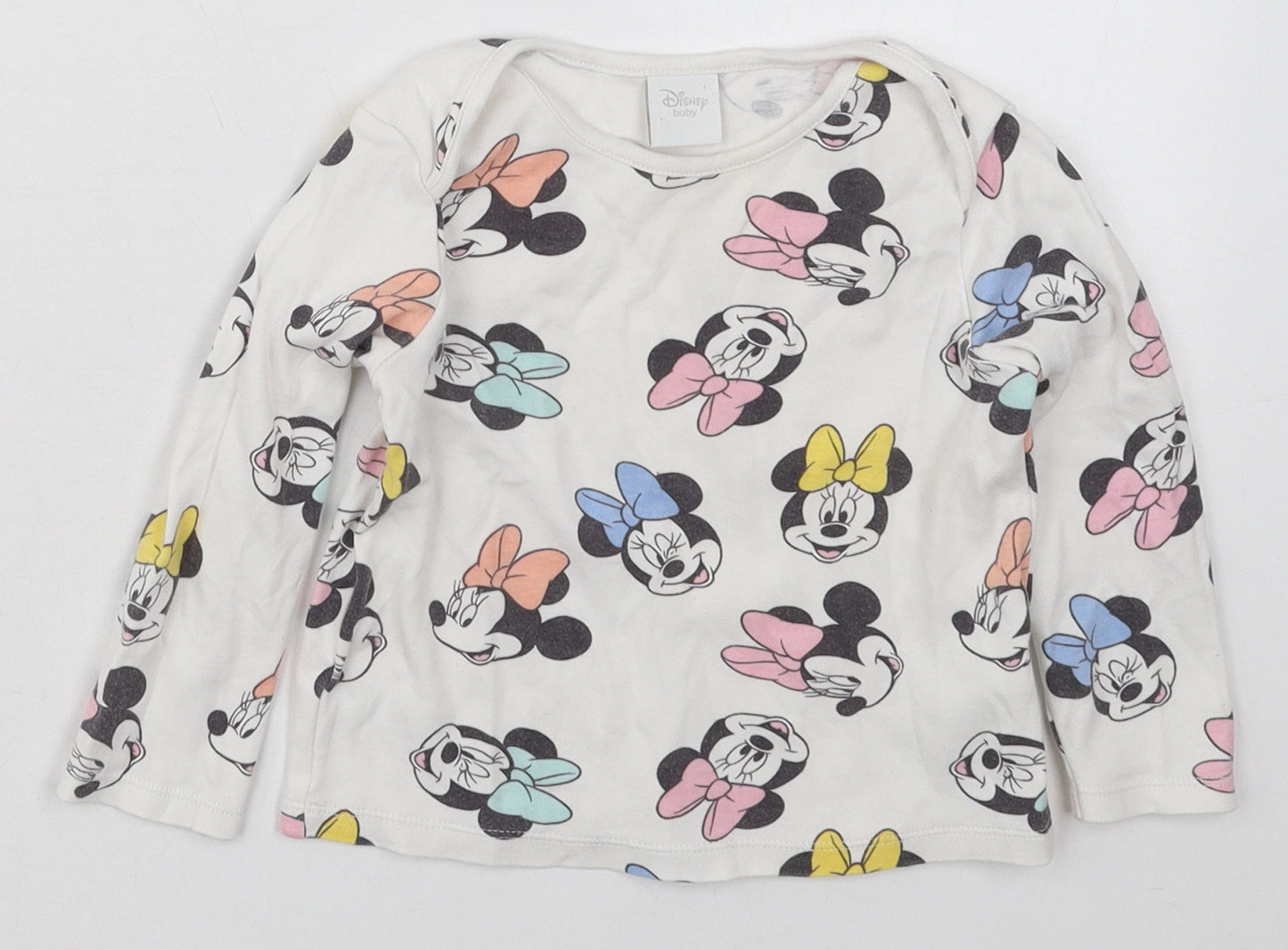 Tesco Girls White  Cotton Basic T-Shirt Size 18-24 Months Crew Neck Pullover - Minnie Mouse