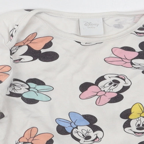 Tesco Girls White  Cotton Basic T-Shirt Size 18-24 Months Crew Neck Pullover - Minnie Mouse